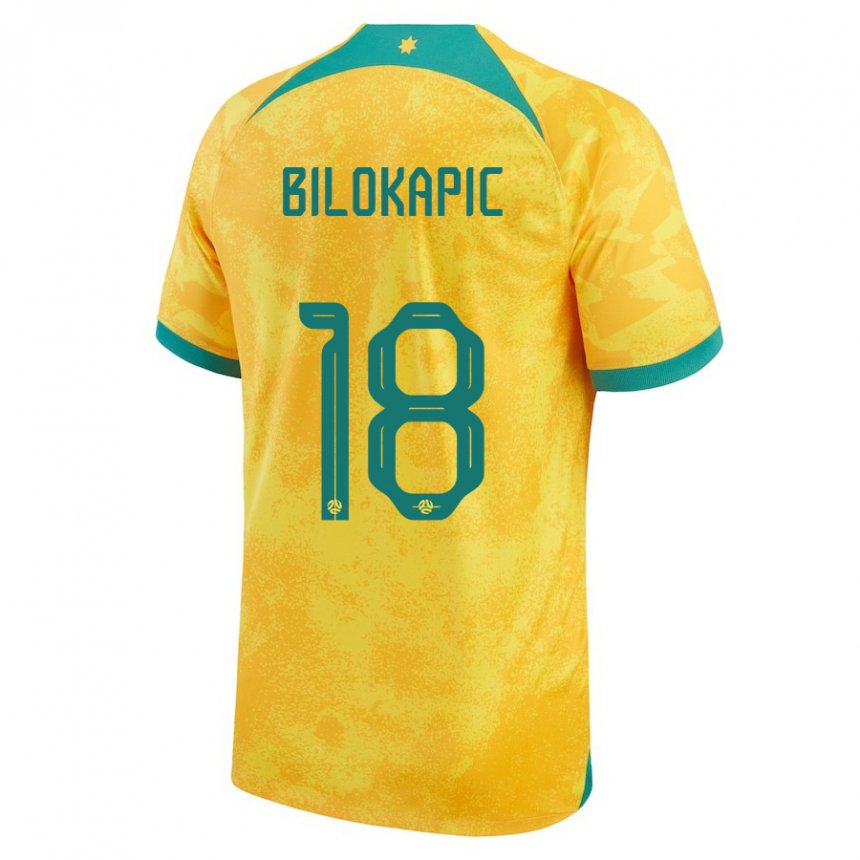 Børn Australiens Nicholas Bilokapic #18 Gylden Hjemmebane Spillertrøjer 22-24 Trøje T-shirt