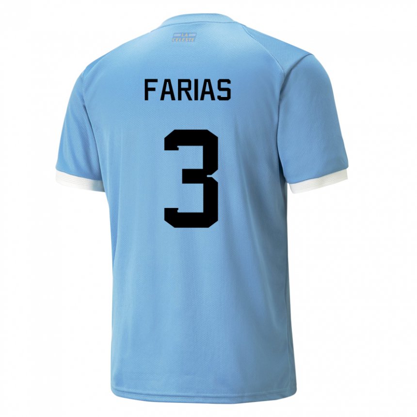 Børn Uruguays Daiana Farias #3 Blå Hjemmebane Spillertrøjer 22-24 Trøje T-shirt