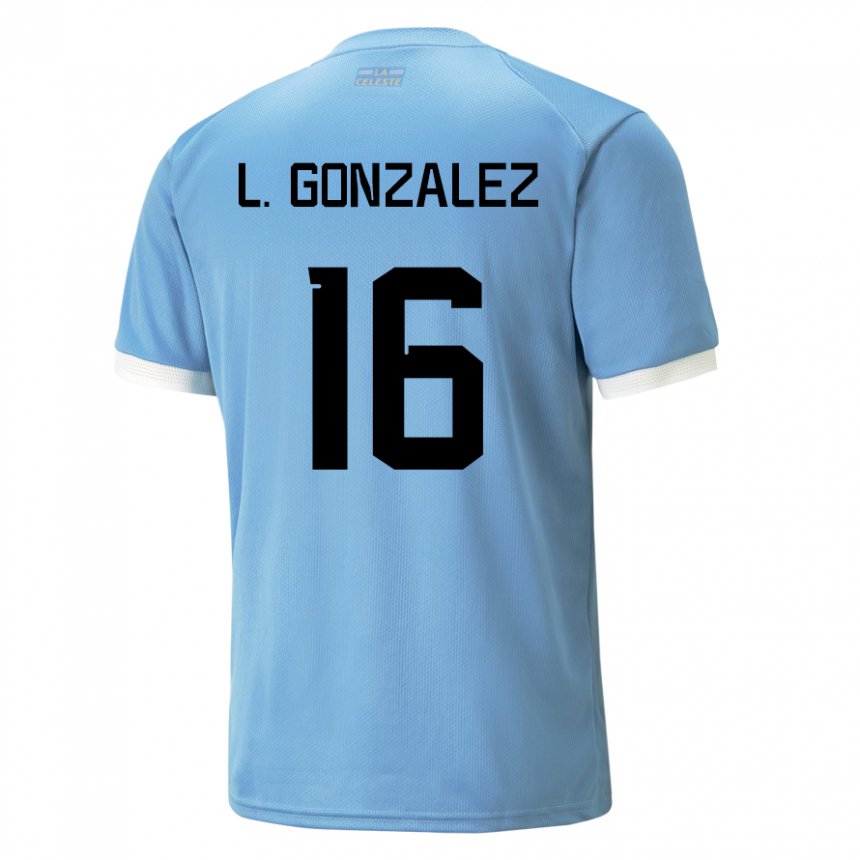 Børn Uruguays Lorena Gonzalez #16 Blå Hjemmebane Spillertrøjer 22-24 Trøje T-shirt