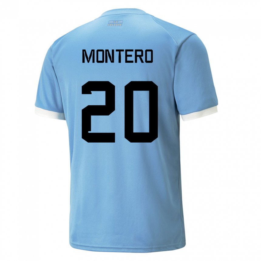 Børn Uruguays Alfonso Montero #20 Blå Hjemmebane Spillertrøjer 22-24 Trøje T-shirt