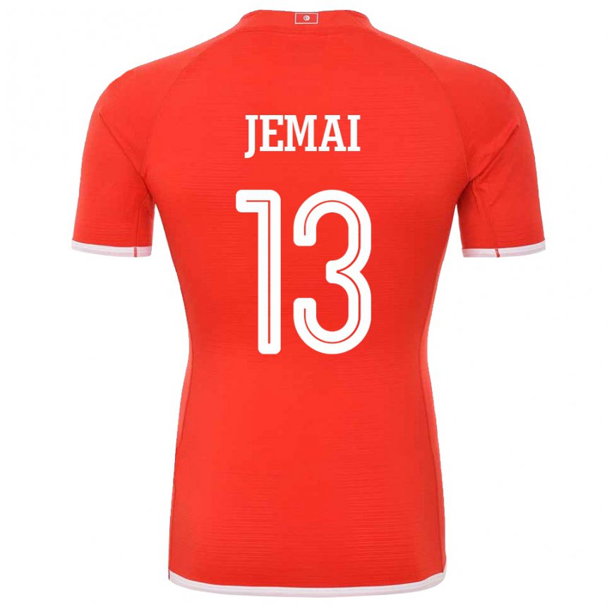 Børn Tunesiens Yasmine Jemai #13 Rød Hjemmebane Spillertrøjer 22-24 Trøje T-shirt