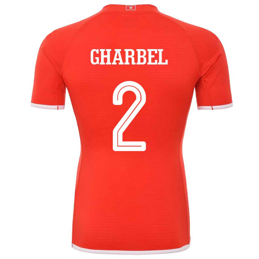 Børn Tunesiens Mahmoud Gharbel #2 Rød Hjemmebane Spillertrøjer 22-24 Trøje T-shirt