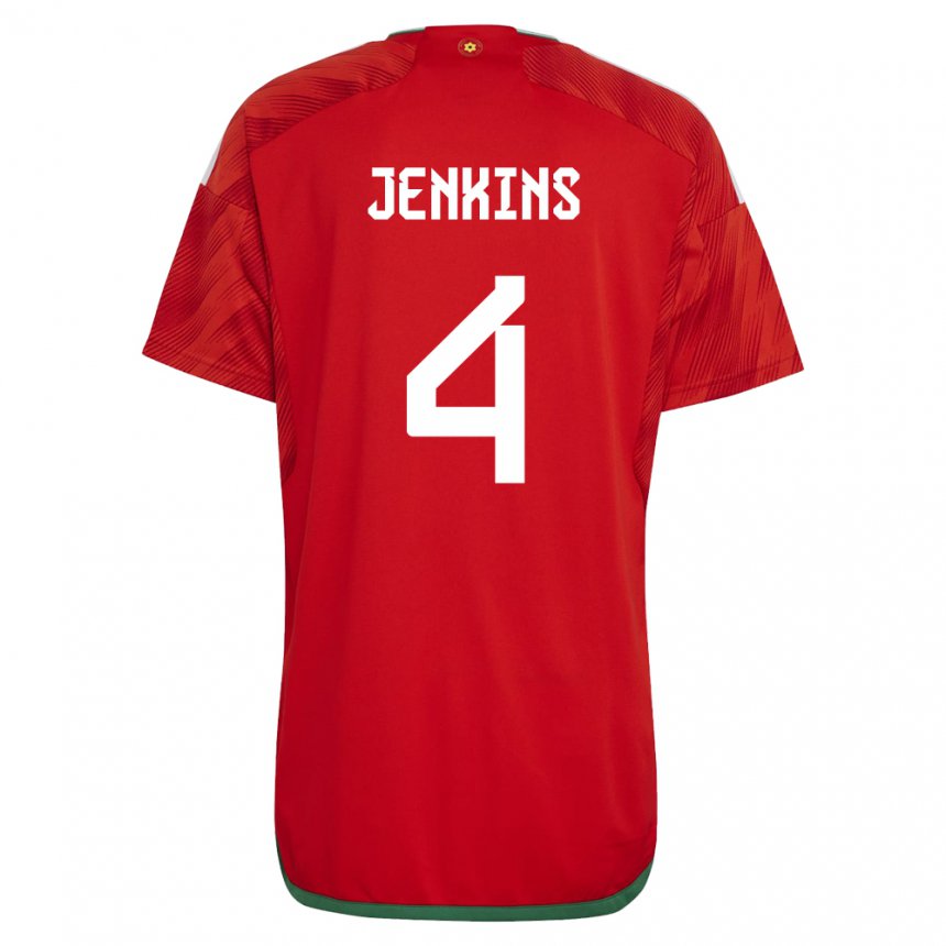 Børn Wales Shaunna Jenkins #4 Rød Hjemmebane Spillertrøjer 22-24 Trøje T-shirt
