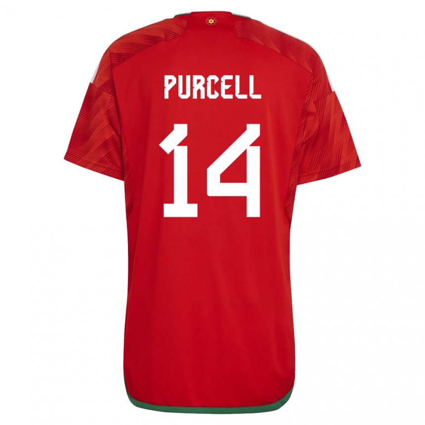 Børn Wales Benjamin Purcell #14 Rød Hjemmebane Spillertrøjer 22-24 Trøje T-shirt