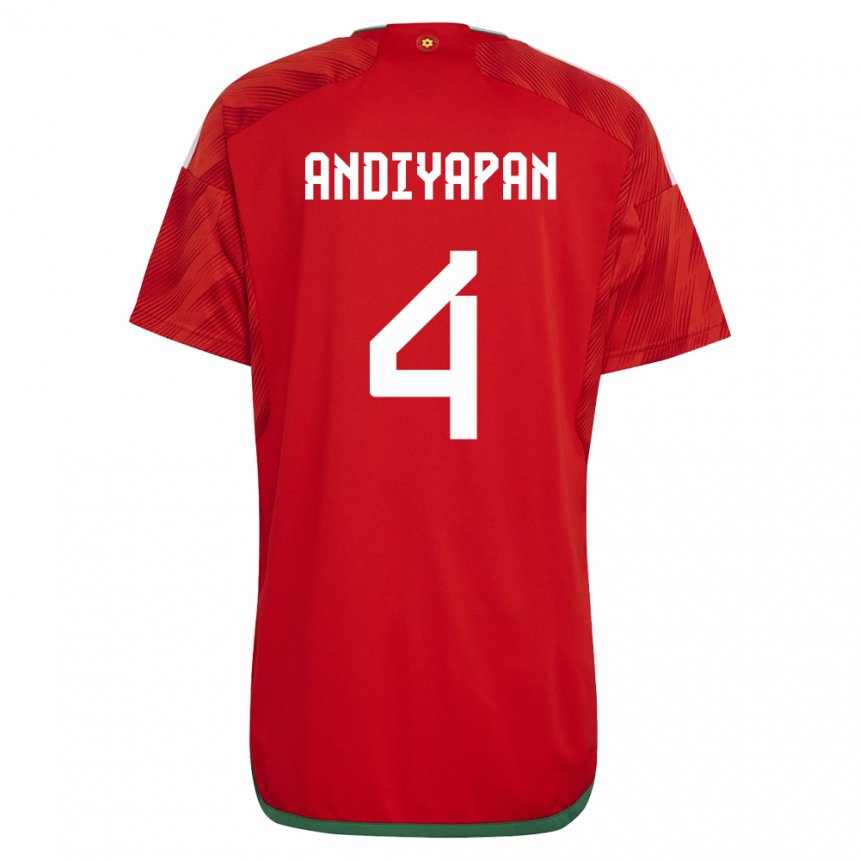 Børn Wales William Andiyapan #4 Rød Hjemmebane Spillertrøjer 22-24 Trøje T-shirt