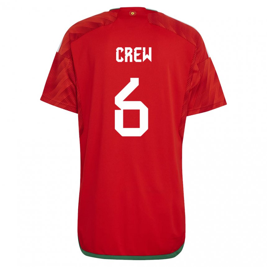 Børn Wales Charlie Crew #6 Rød Hjemmebane Spillertrøjer 22-24 Trøje T-shirt