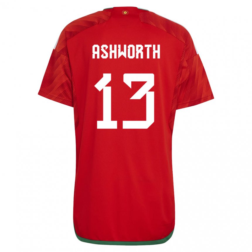 Børn Wales Fin Ashworth #13 Rød Hjemmebane Spillertrøjer 22-24 Trøje T-shirt