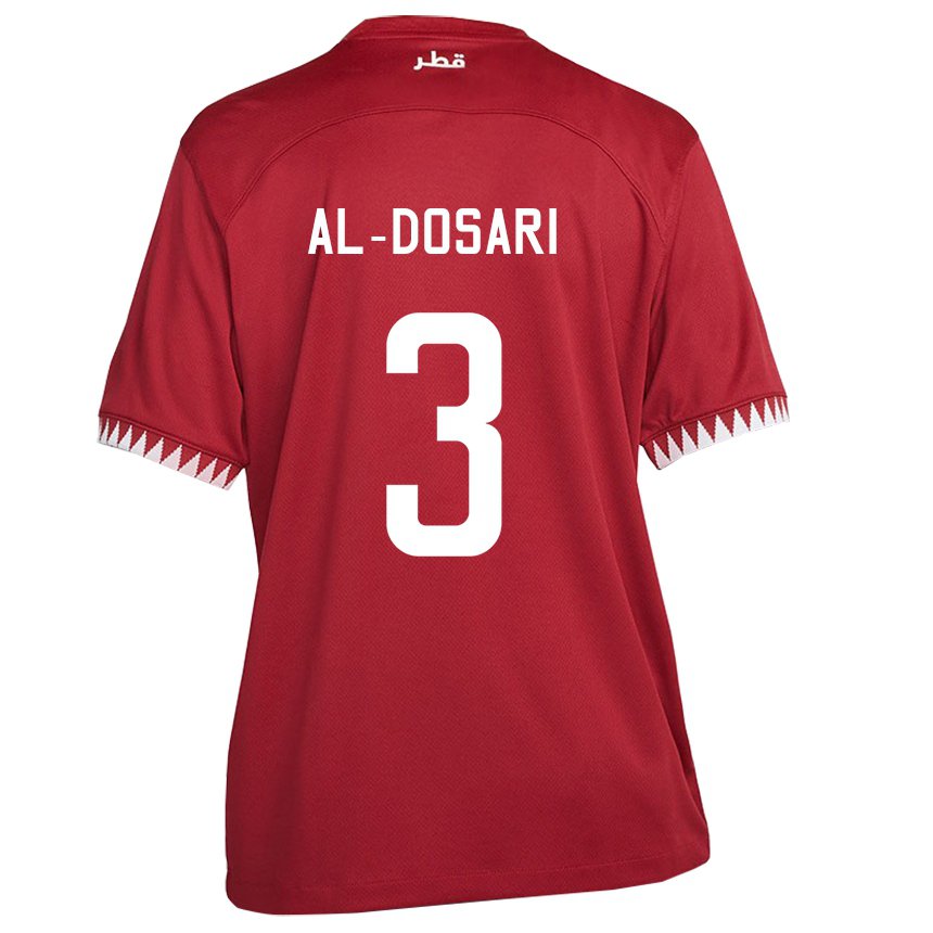 Børn Qatars Dana Al Dosari #3 Rødbrun Hjemmebane Spillertrøjer 22-24 Trøje T-shirt