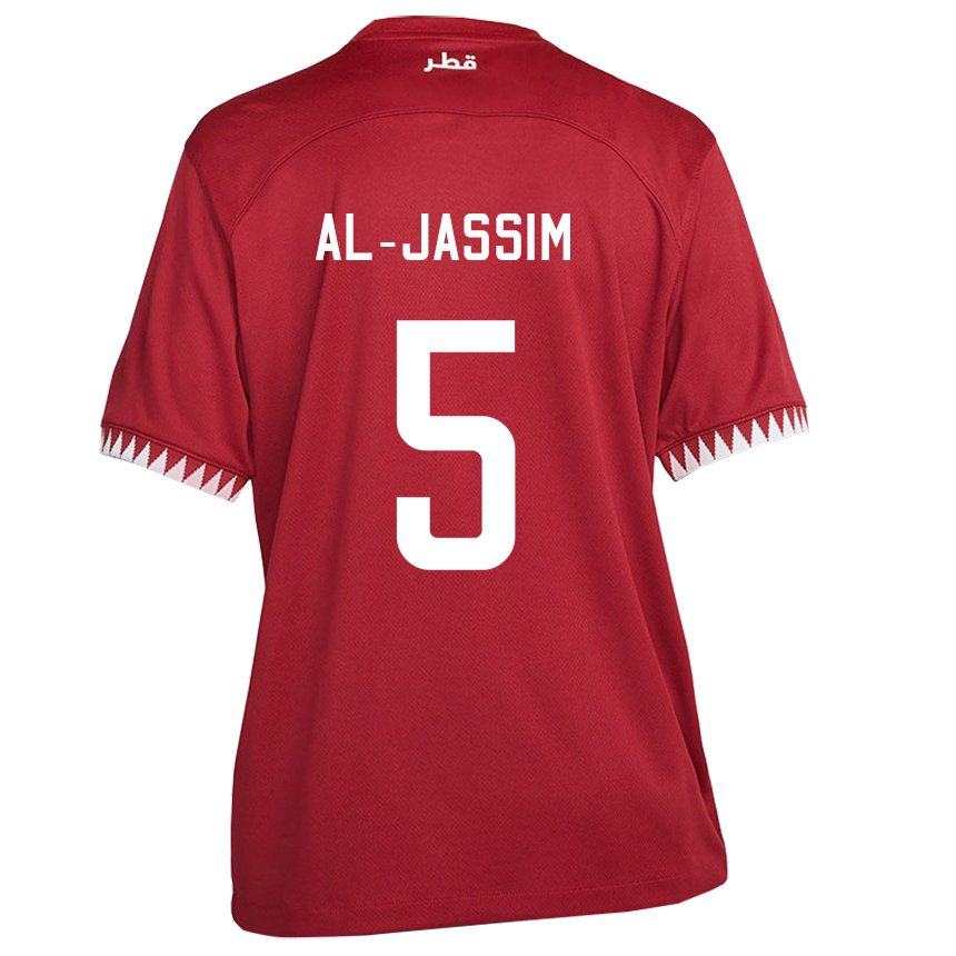 Børn Qatars Dana Al Jassim #5 Rødbrun Hjemmebane Spillertrøjer 22-24 Trøje T-shirt