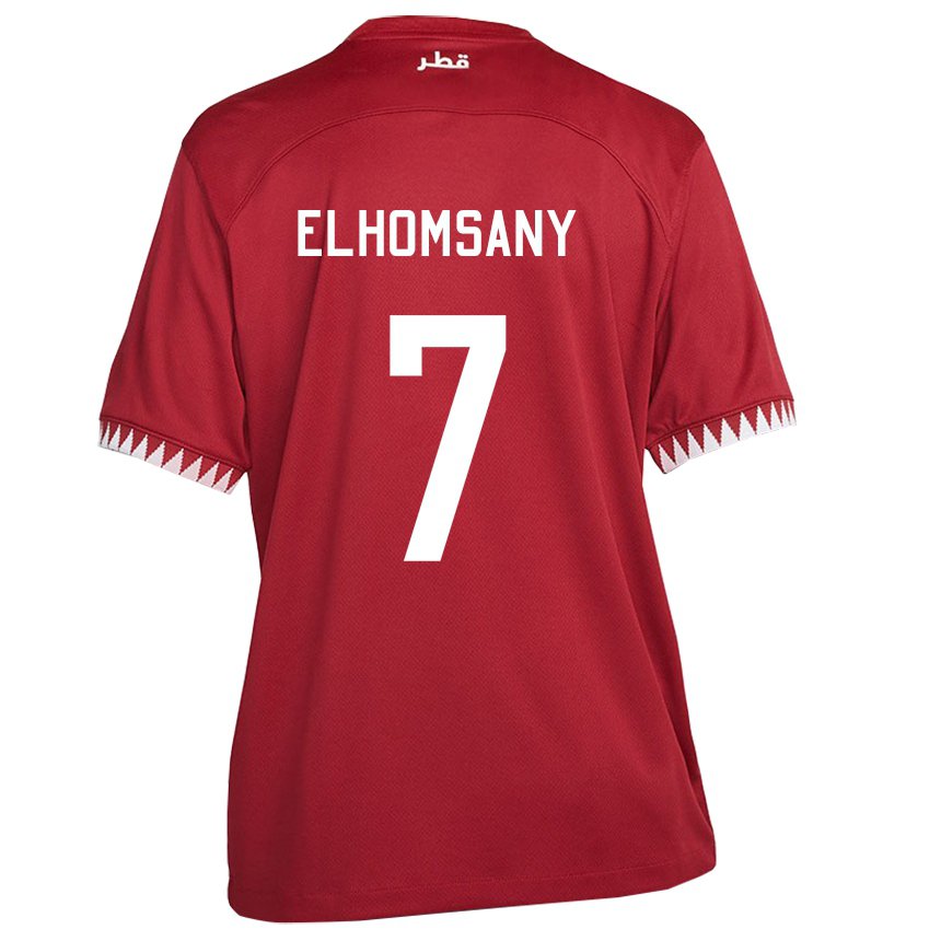 Børn Qatars Yasmeen Elhomsany #7 Rødbrun Hjemmebane Spillertrøjer 22-24 Trøje T-shirt