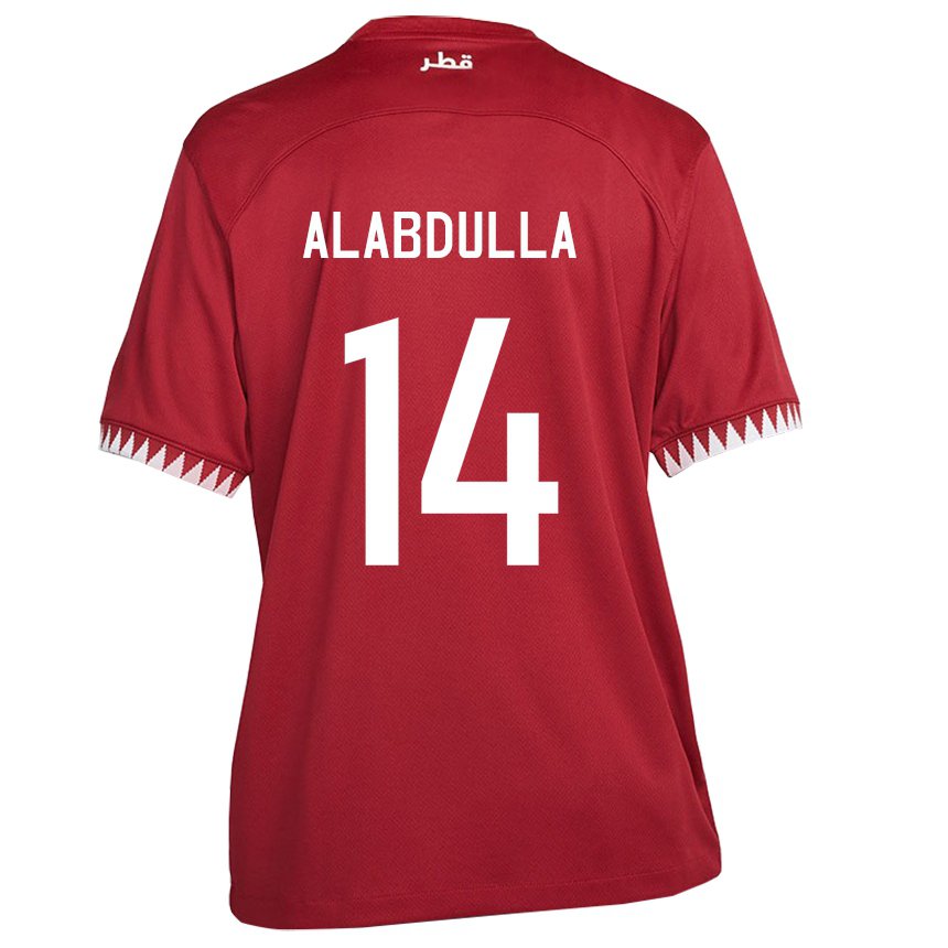 Børn Qatars Moudhi Alabdulla #14 Rødbrun Hjemmebane Spillertrøjer 22-24 Trøje T-shirt