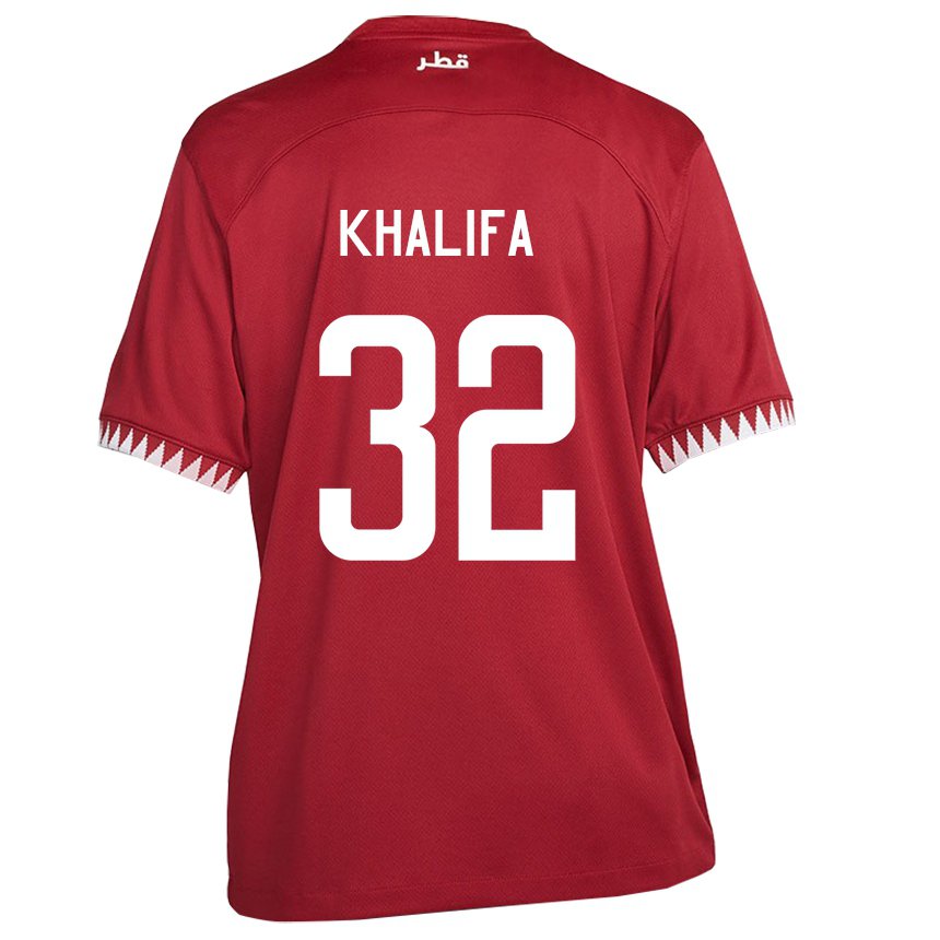 Børn Qatars Duana Khalifa #32 Rødbrun Hjemmebane Spillertrøjer 22-24 Trøje T-shirt