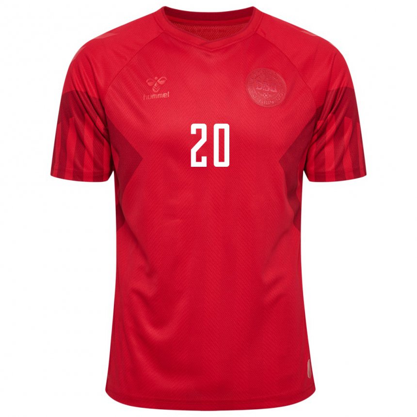 Børn Danmarks Gustav Christensen #20 Rød Hjemmebane Spillertrøjer 22-24 Trøje T-shirt