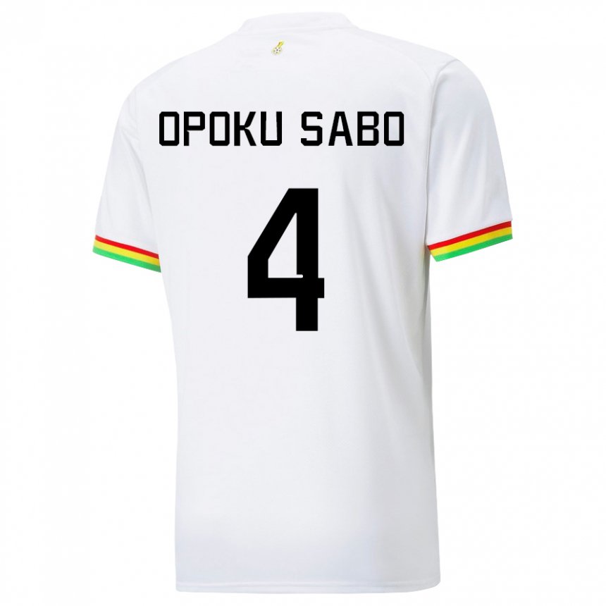 Børn Ghanas Alex Opoku Sabo #4 Hvid Hjemmebane Spillertrøjer 22-24 Trøje T-shirt