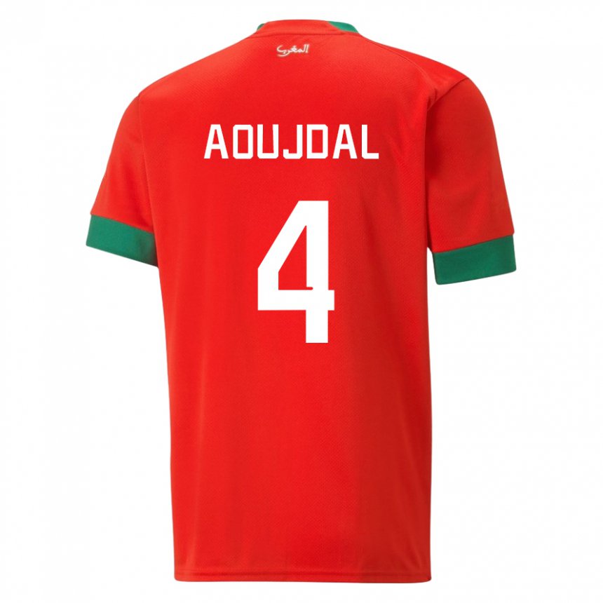 Børn Marokkos Youssef Aoujdal #4 Rød Hjemmebane Spillertrøjer 22-24 Trøje T-shirt