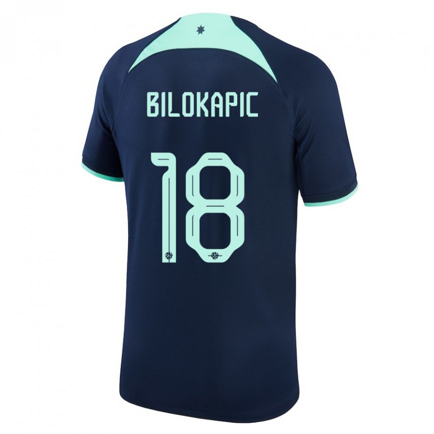 Børn Australiens Nicholas Bilokapic #18 Mørkeblå Udebane Spillertrøjer 22-24 Trøje T-shirt