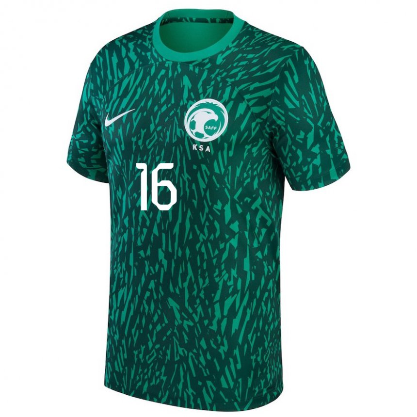 Børn Saudi-arabiens Asrar Al Shaibani #16 Dark Grøn Udebane Spillertrøjer 22-24 Trøje T-shirt