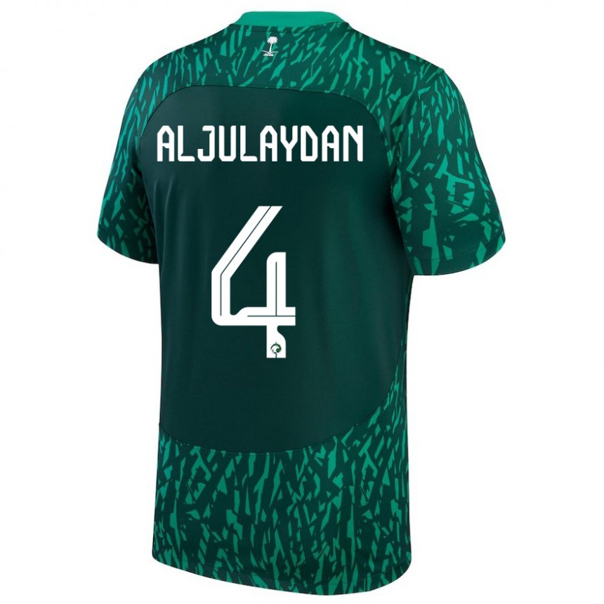 Børn Saudi-arabiens Ahmed Aljulaydan #4 Dark Grøn Udebane Spillertrøjer 22-24 Trøje T-shirt