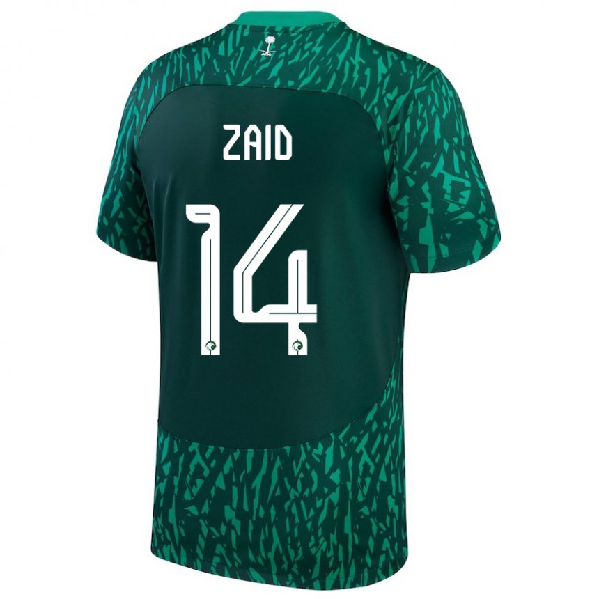 Børn Saudi-arabiens Abdullah Zaid #14 Dark Grøn Udebane Spillertrøjer 22-24 Trøje T-shirt