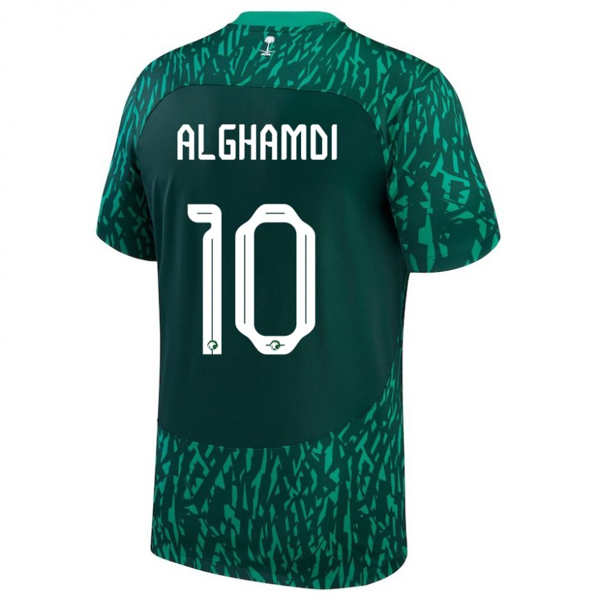 Børn Saudi-arabiens Ahmad Alghamdi #10 Dark Grøn Udebane Spillertrøjer 22-24 Trøje T-shirt