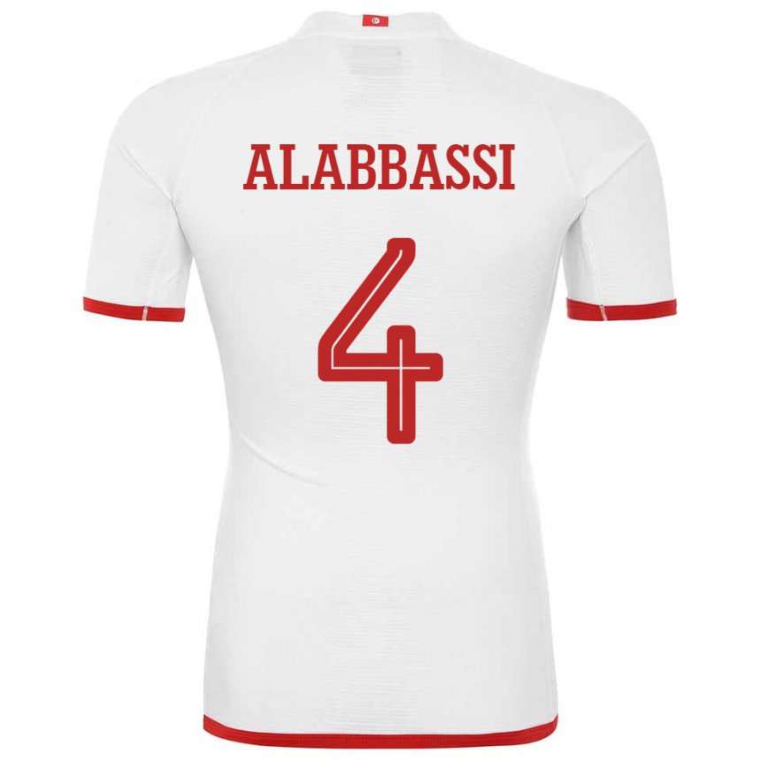 Børn Tunesiens Chaima Alabbassi #4 Hvid Udebane Spillertrøjer 22-24 Trøje T-shirt