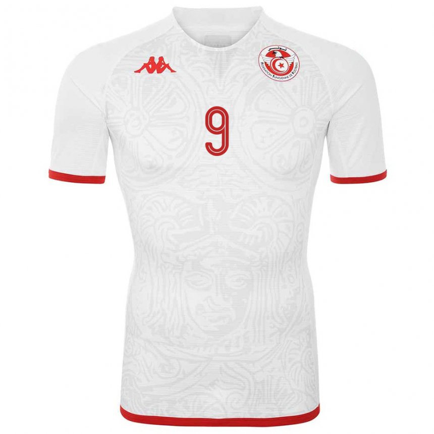 Børn Tunesiens Youssef Snana #9 Hvid Udebane Spillertrøjer 22-24 Trøje T-shirt