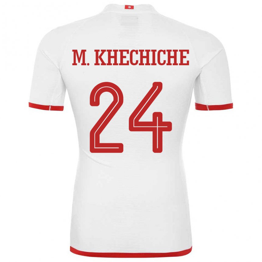 Børn Tunesiens Mohamed Amine Khechiche #24 Hvid Udebane Spillertrøjer 22-24 Trøje T-shirt