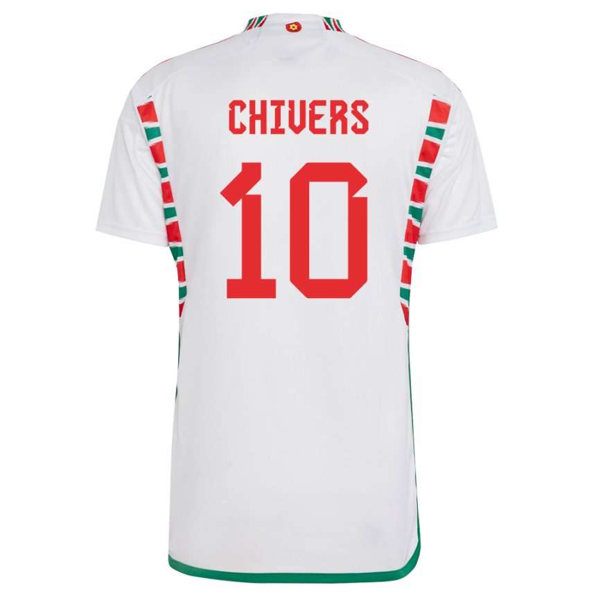 Børn Wales Chloe Chivers #10 Hvid Udebane Spillertrøjer 22-24 Trøje T-shirt