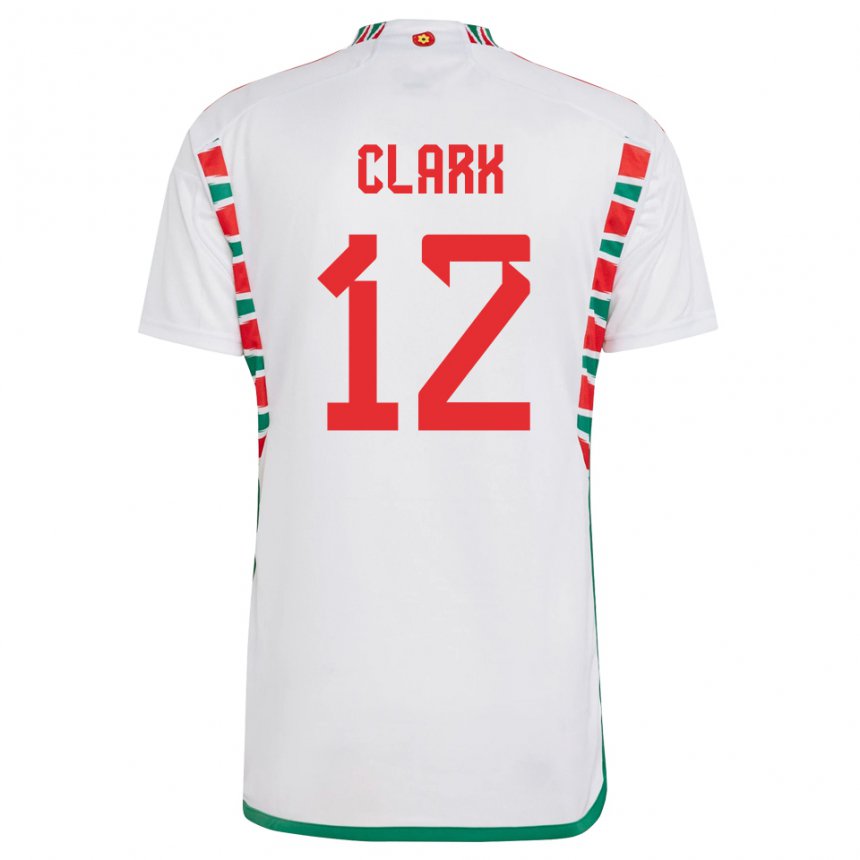 Børn Wales Olivia Clark #12 Hvid Udebane Spillertrøjer 22-24 Trøje T-shirt