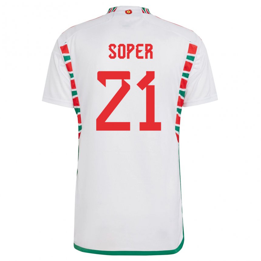 Børn Wales Poppy Soper #21 Hvid Udebane Spillertrøjer 22-24 Trøje T-shirt