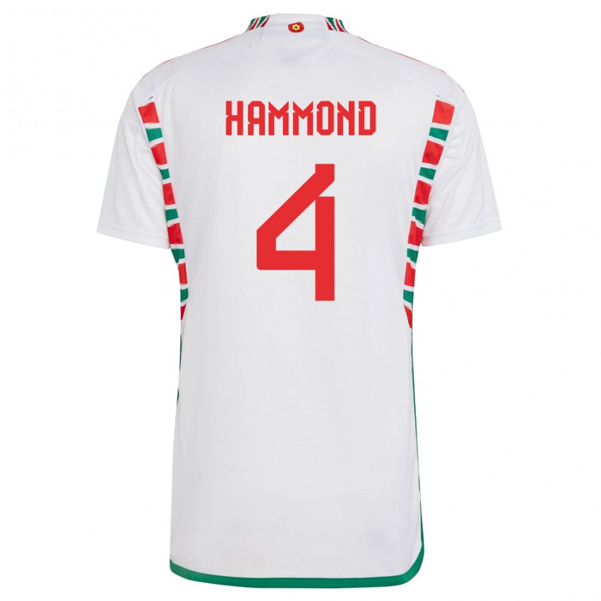 Børn Wales Ben Hammond #4 Hvid Udebane Spillertrøjer 22-24 Trøje T-shirt