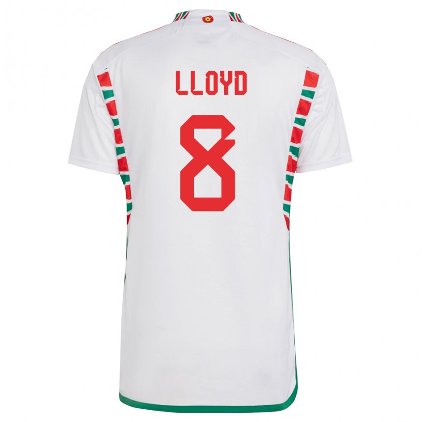 Børn Wales Ben Lloyd #8 Hvid Udebane Spillertrøjer 22-24 Trøje T-shirt