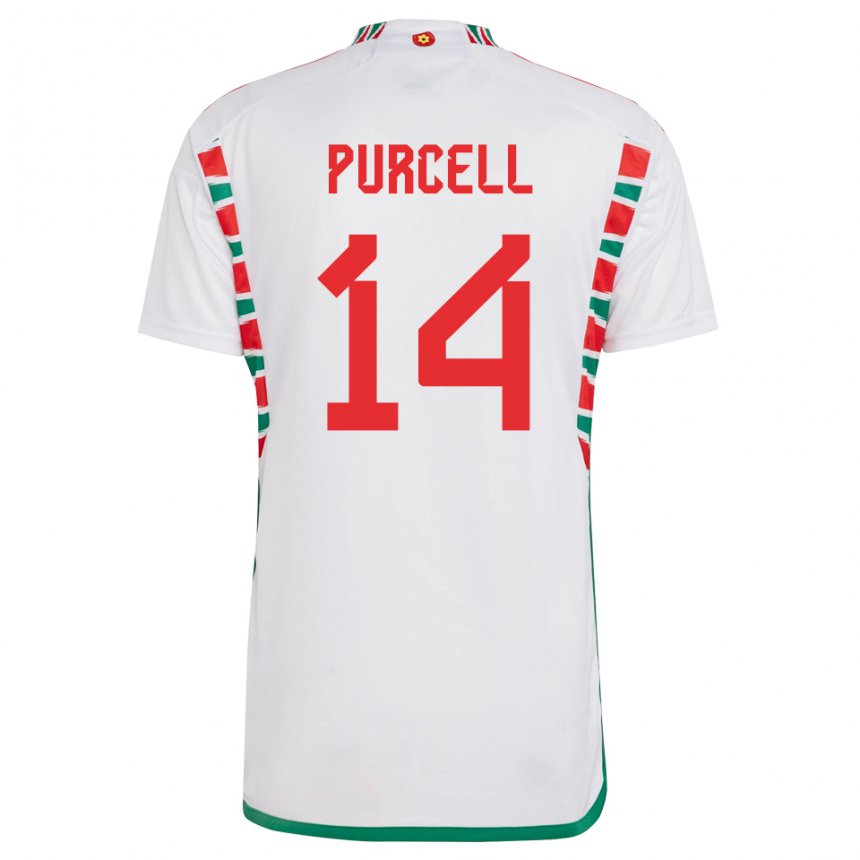 Børn Wales Benjamin Purcell #14 Hvid Udebane Spillertrøjer 22-24 Trøje T-shirt