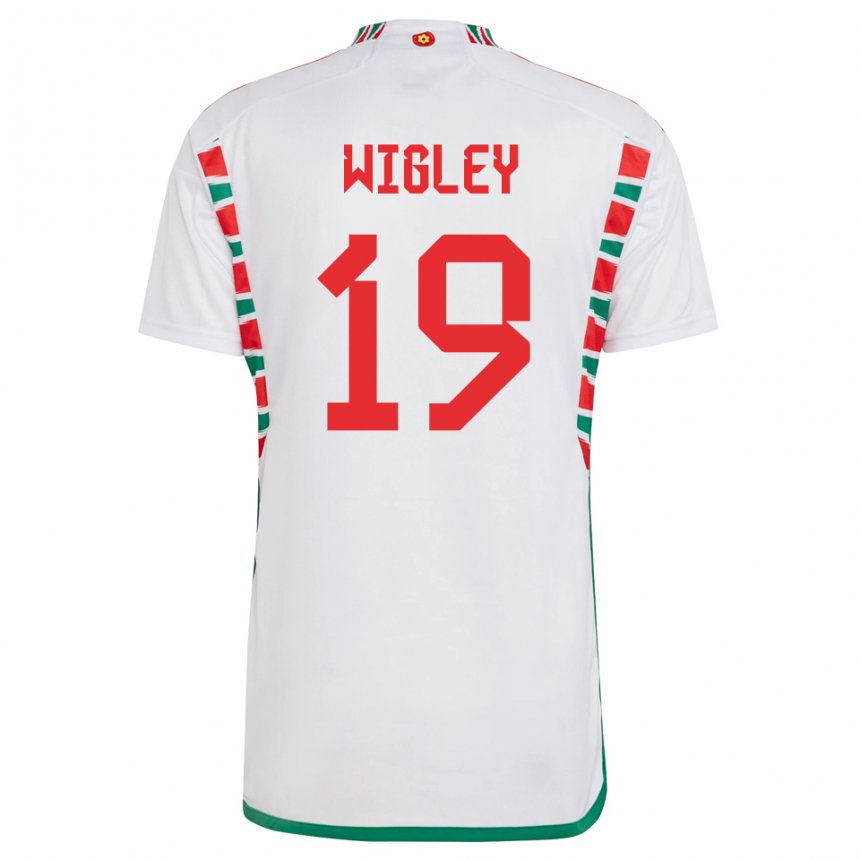 Børn Wales Morgan Wigley #19 Hvid Udebane Spillertrøjer 22-24 Trøje T-shirt