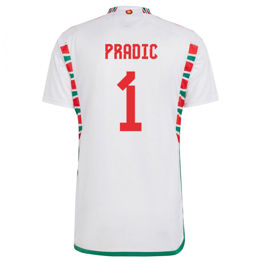 Børn Wales James Pradic #1 Hvid Udebane Spillertrøjer 22-24 Trøje T-shirt