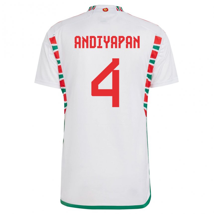 Børn Wales William Andiyapan #4 Hvid Udebane Spillertrøjer 22-24 Trøje T-shirt