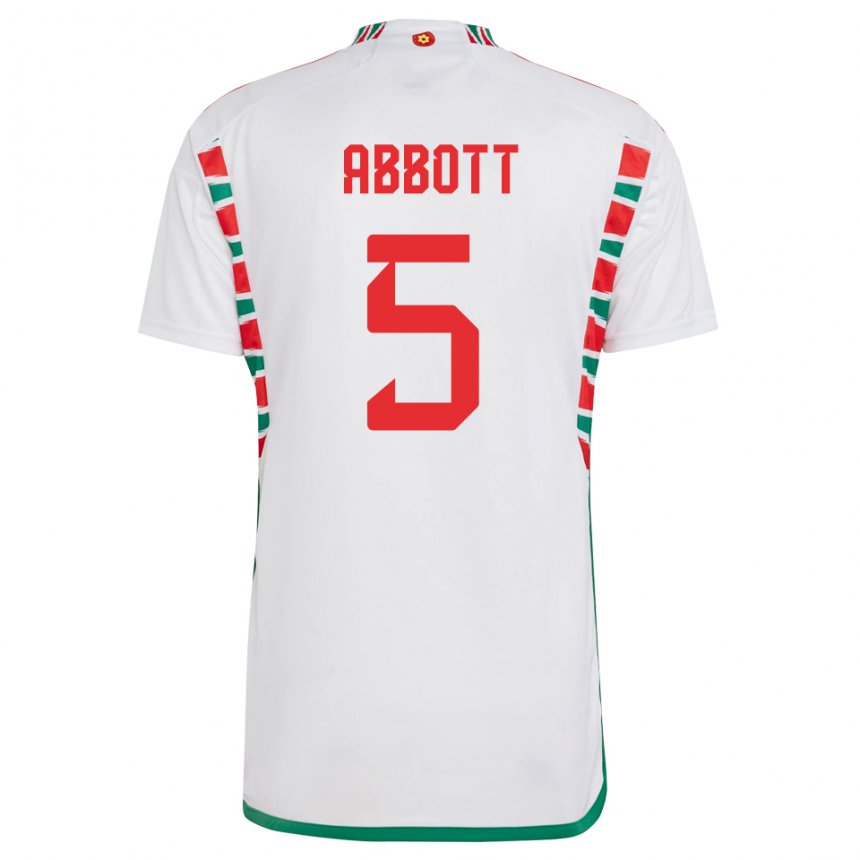 Børn Wales George Abbott #5 Hvid Udebane Spillertrøjer 22-24 Trøje T-shirt