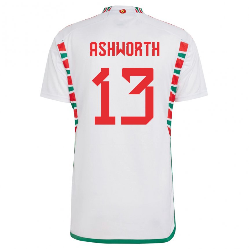 Børn Wales Fin Ashworth #13 Hvid Udebane Spillertrøjer 22-24 Trøje T-shirt