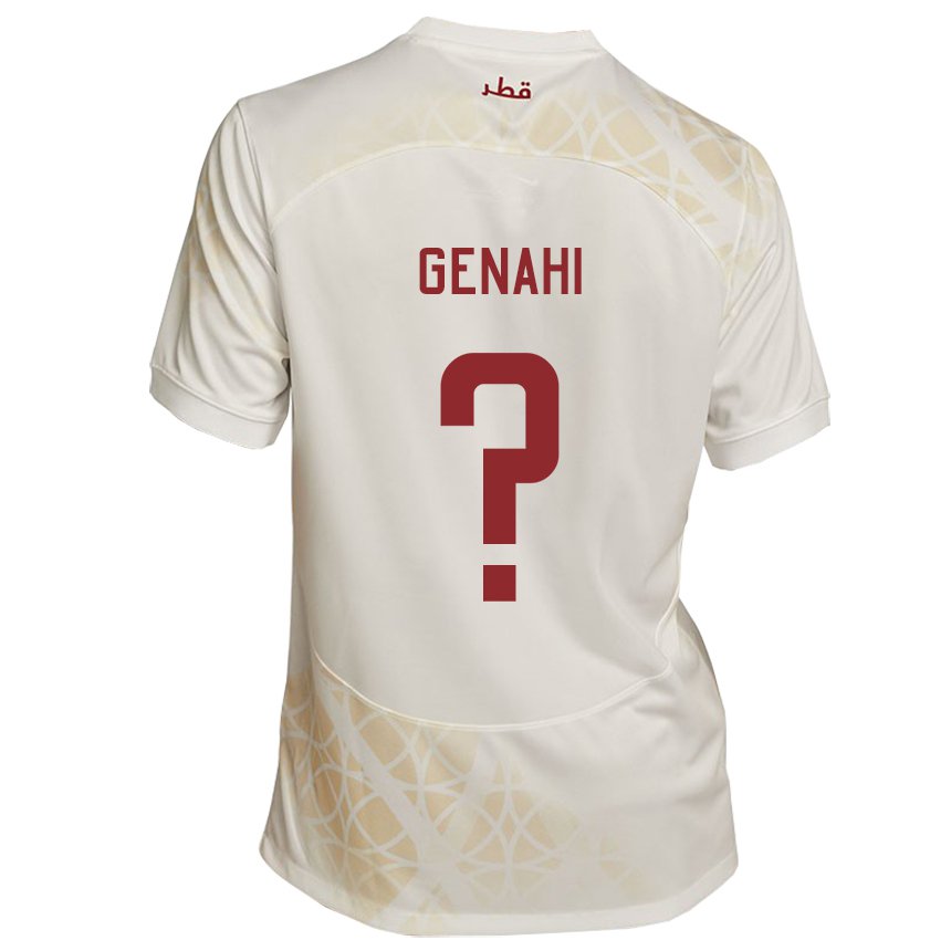 Børn Qatars Ahmad Genahi #0 Gold Beige Udebane Spillertrøjer 22-24 Trøje T-shirt