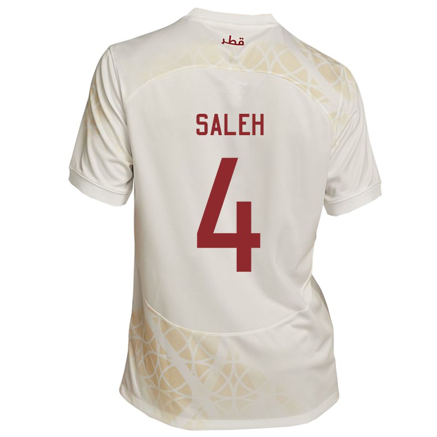 Børn Qatars Hagar Saleh #4 Gold Beige Udebane Spillertrøjer 22-24 Trøje T-shirt