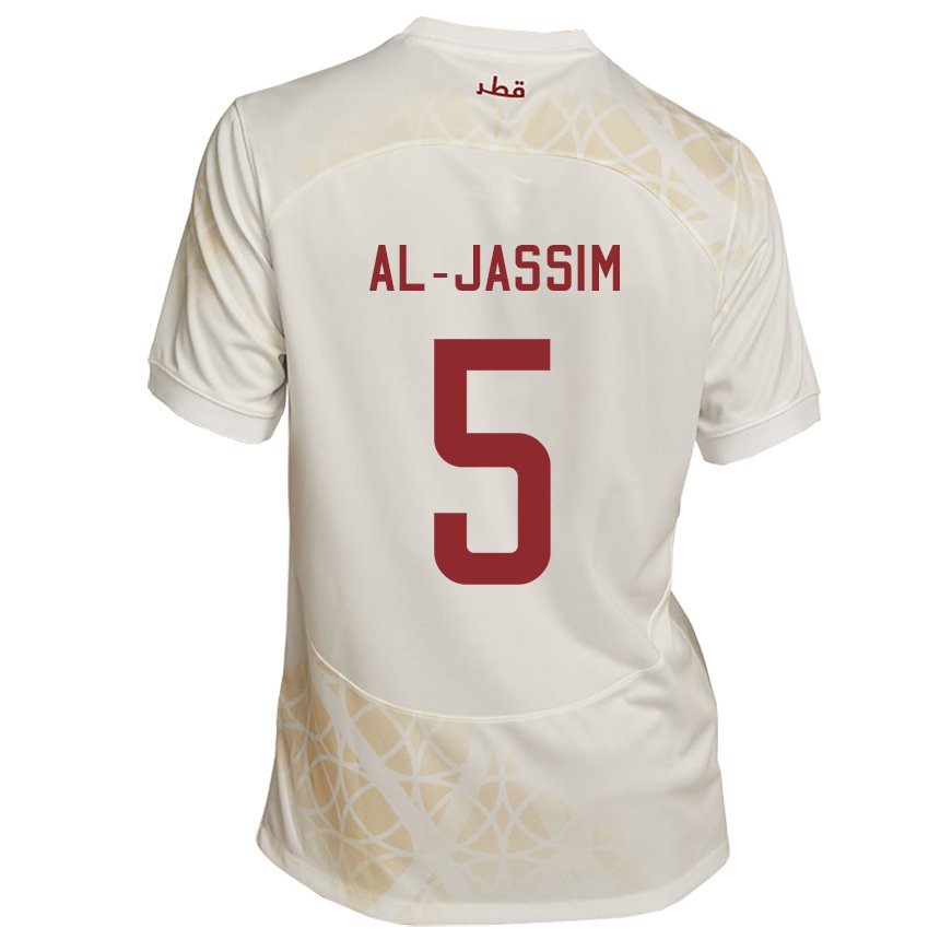 Børn Qatars Dana Al Jassim #5 Gold Beige Udebane Spillertrøjer 22-24 Trøje T-shirt