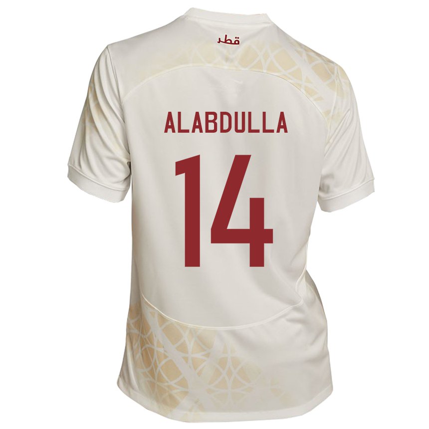 Børn Qatars Moudhi Alabdulla #14 Gold Beige Udebane Spillertrøjer 22-24 Trøje T-shirt