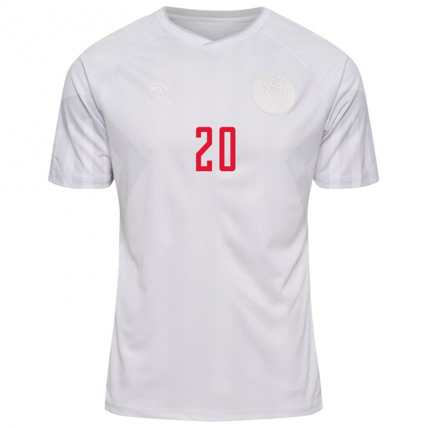 Børn Danmarks Gustav Christensen #20 Hvid Udebane Spillertrøjer 22-24 Trøje T-shirt