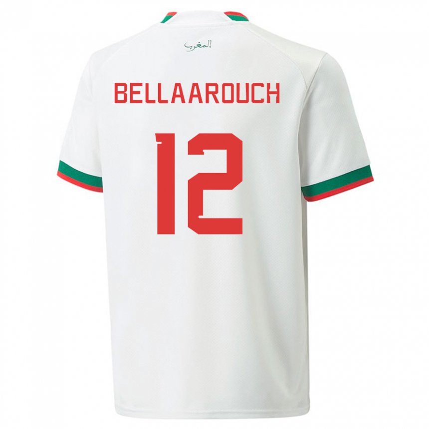 Børn Marokkos Alaa Bellaarouch #12 Hvid Udebane Spillertrøjer 22-24 Trøje T-shirt
