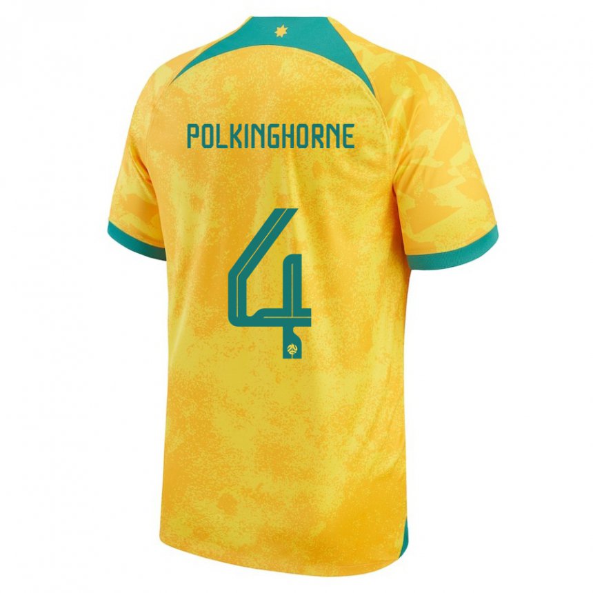 Mænd Australiens Clare Polkinghorne #4 Gylden Hjemmebane Spillertrøjer 22-24 Trøje T-shirt