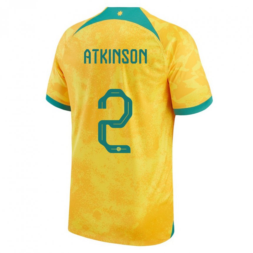 Mænd Australiens Nathaniel Atkinson #2 Gylden Hjemmebane Spillertrøjer 22-24 Trøje T-shirt