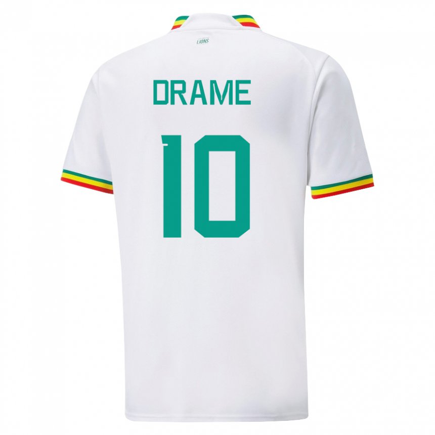 Mænd Senegals Ibrahima Drame #10 Hvid Hjemmebane Spillertrøjer 22-24 Trøje T-shirt