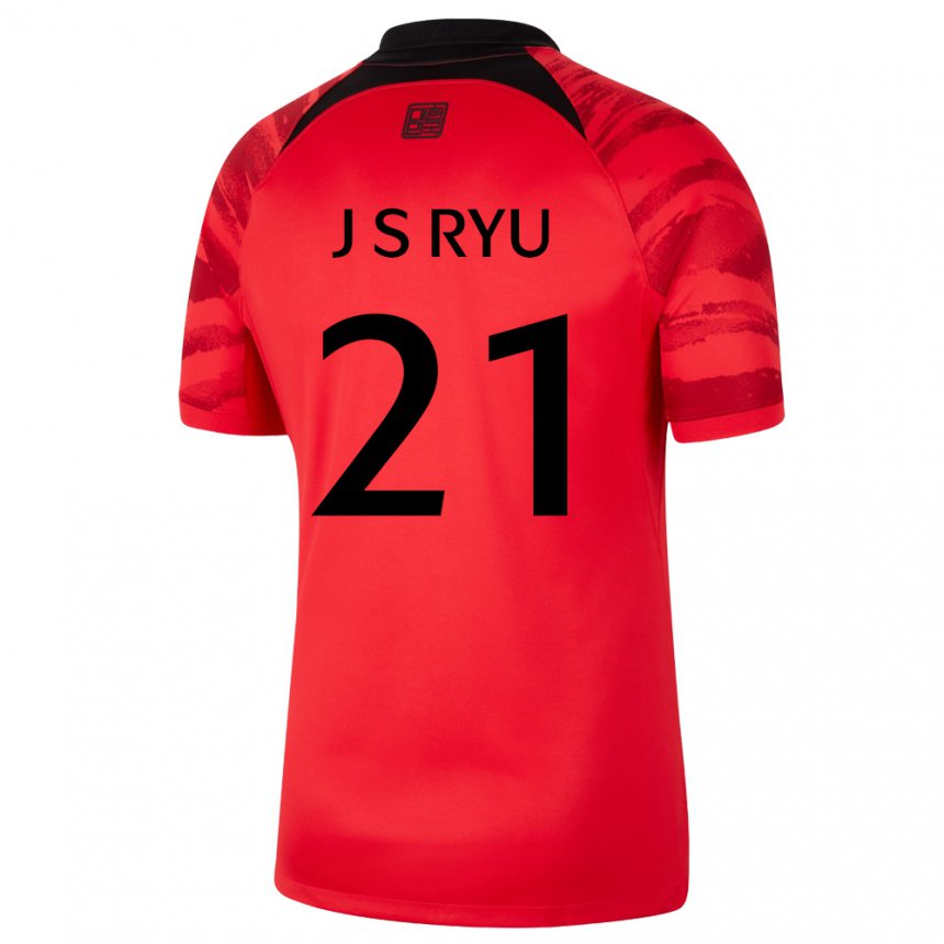 Mænd Sydkoreas Ryu Ji Soo #21 Rød Sort Hjemmebane Spillertrøjer 22-24 Trøje T-shirt