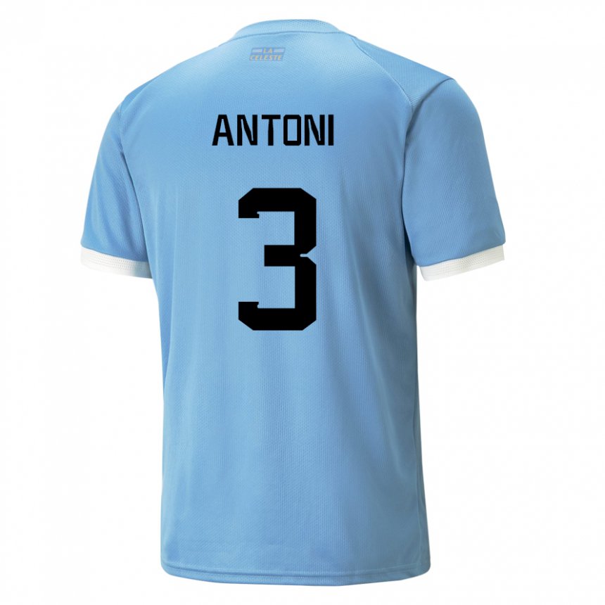 Mænd Uruguays Mateo Antoni #3 Blå Hjemmebane Spillertrøjer 22-24 Trøje T-shirt