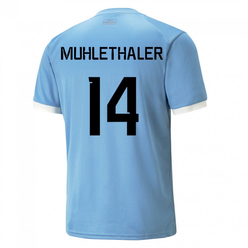 Mænd Uruguays Stiven Muhlethaler #14 Blå Hjemmebane Spillertrøjer 22-24 Trøje T-shirt